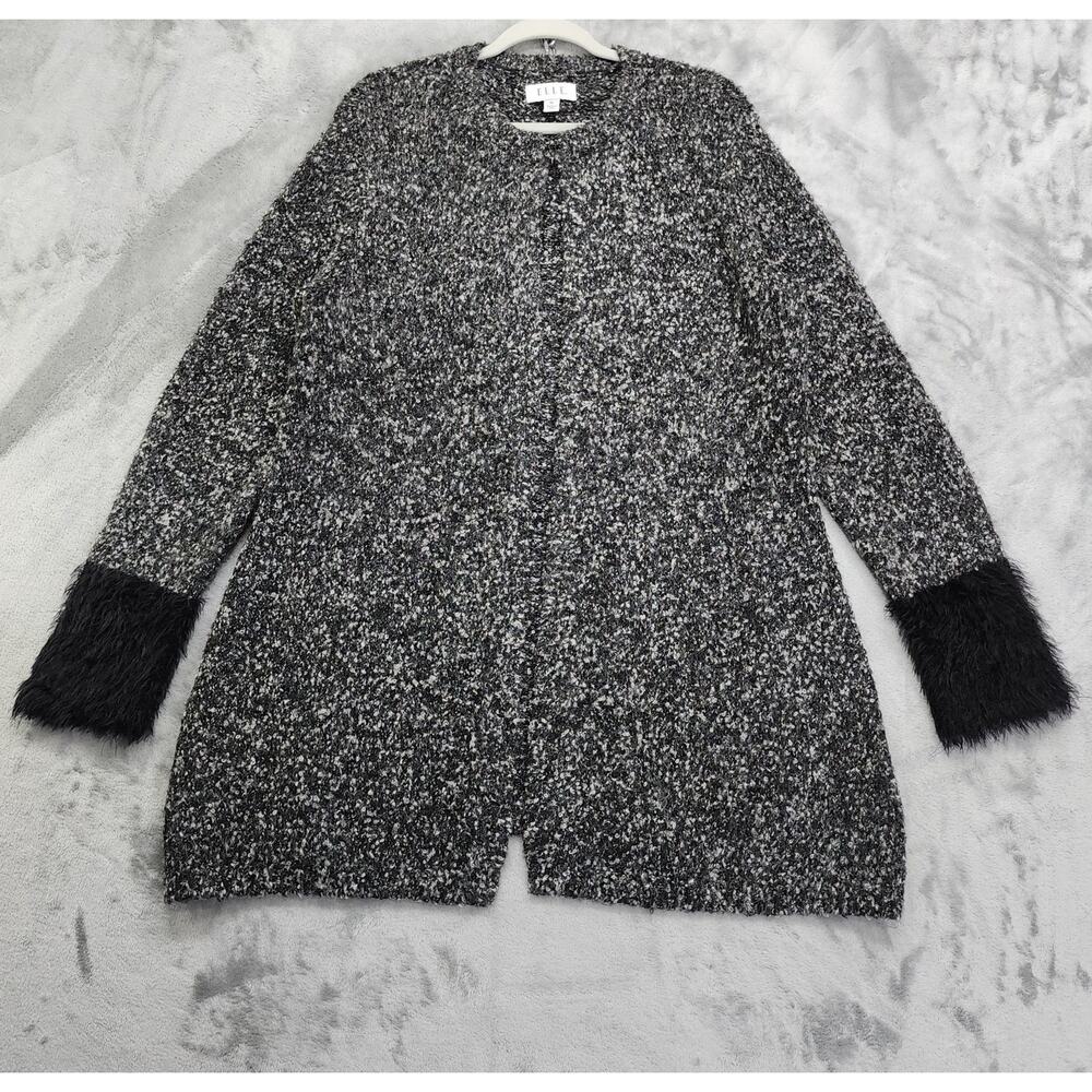 Elle Sweater Womens‎ Size XL Black Marled Long Sleeve Fuzzy Cuff Cardigan Hook